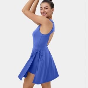 NWT! Halara Cloudful Air Fabric Zip Front Backless Dress in Aster Blue